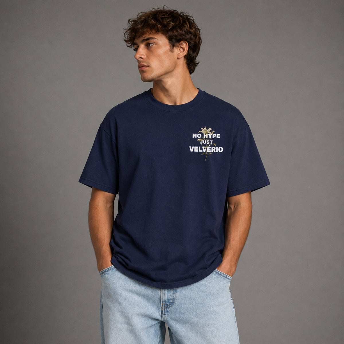 Velvério T-Shirt Flower No Hype Just Velvério - Navy Blue